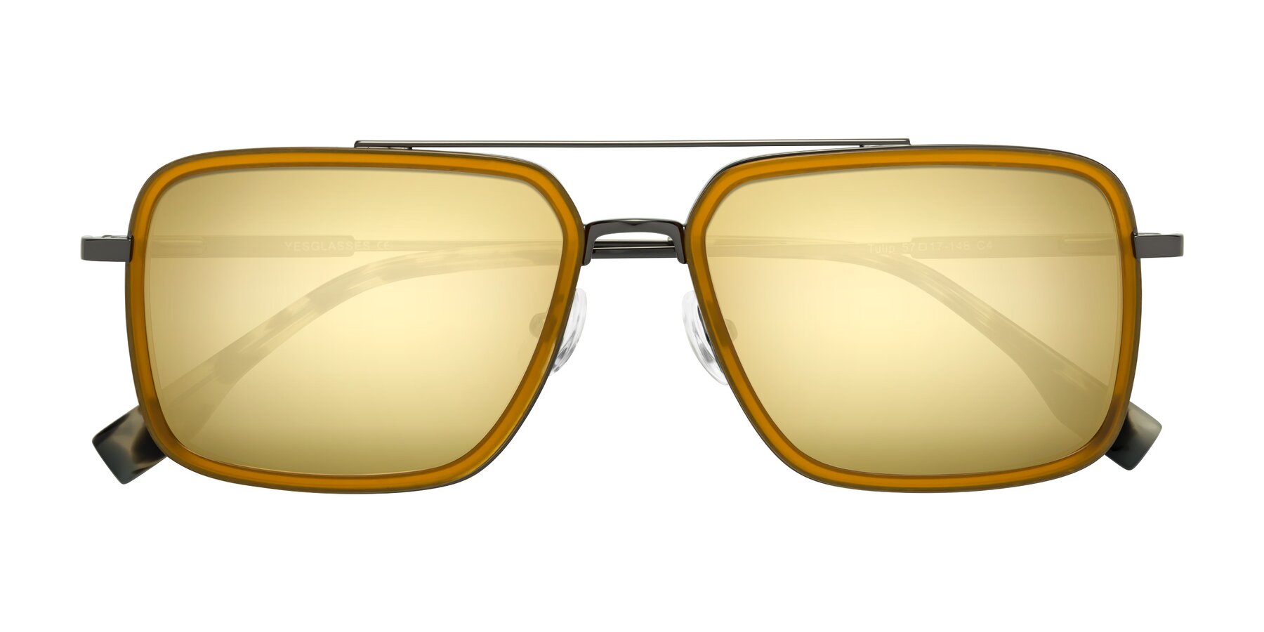 Folded Front of Tulip in Caramel-Gunmetal with Gold Mirrored Lenses