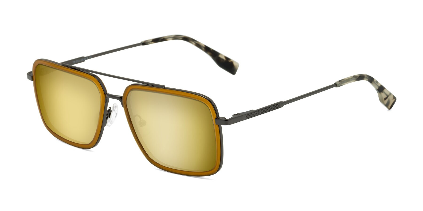 Angle of Tulip in Caramel-Gunmetal with Gold Mirrored Lenses