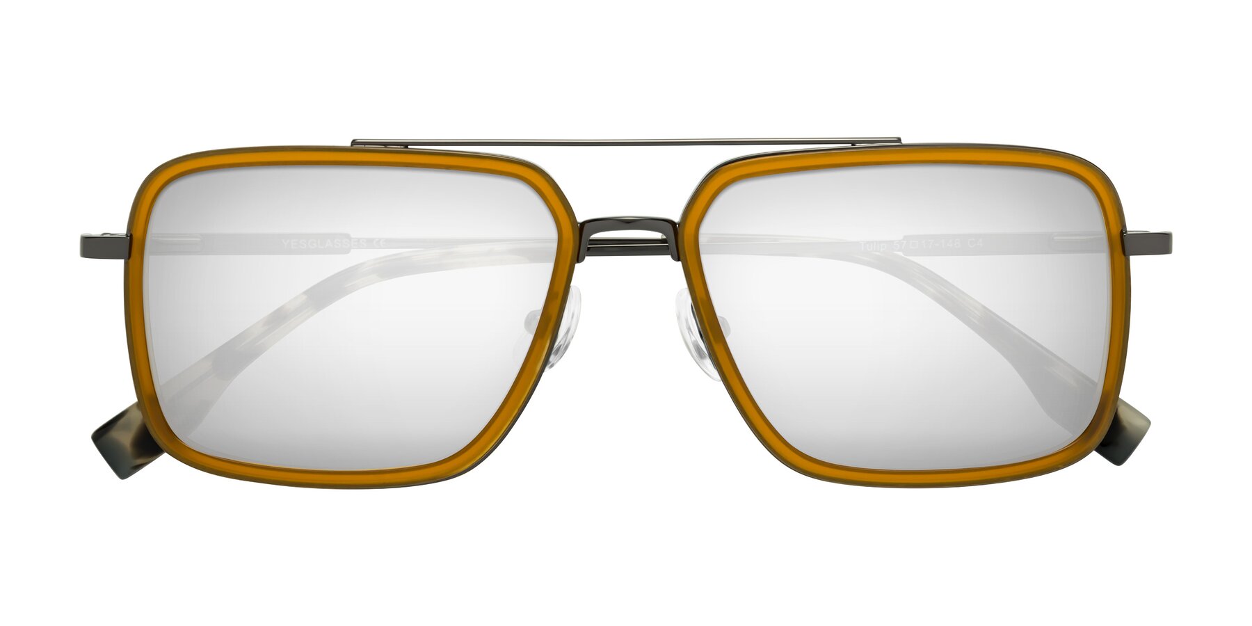 Folded Front of Tulip in Caramel-Gunmetal with Silver Mirrored Lenses