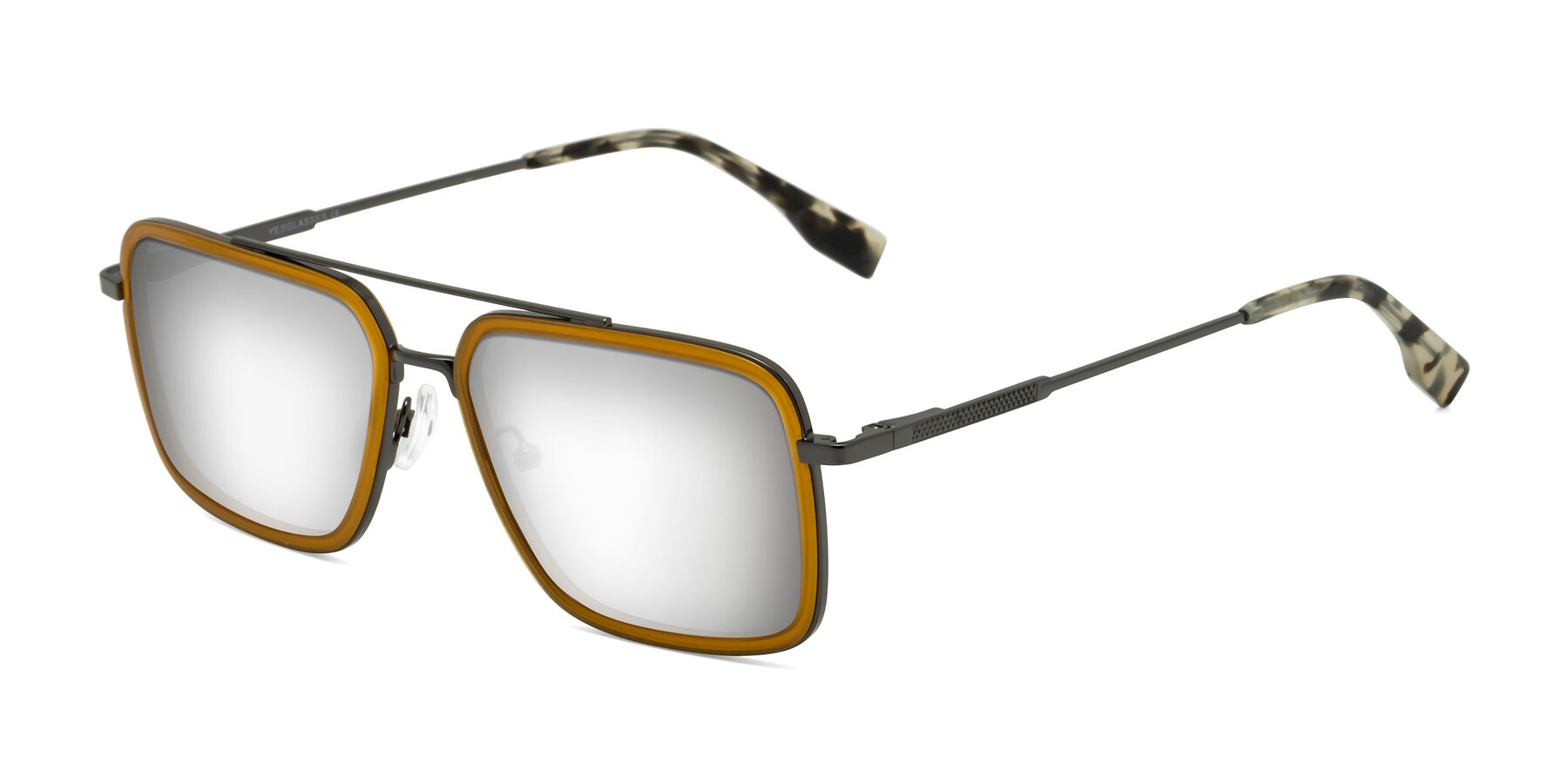 Angle of Tulip in Caramel-Gunmetal with Silver Mirrored Lenses