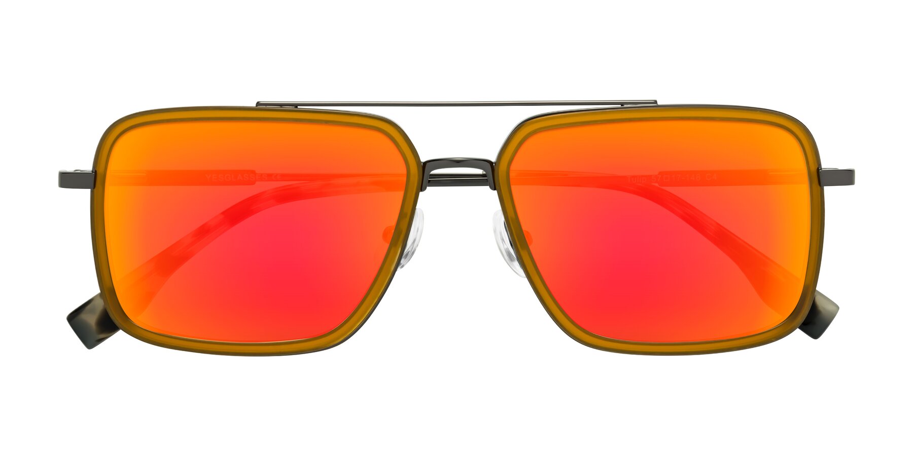 Folded Front of Tulip in Caramel-Gunmetal with Red Gold Mirrored Lenses