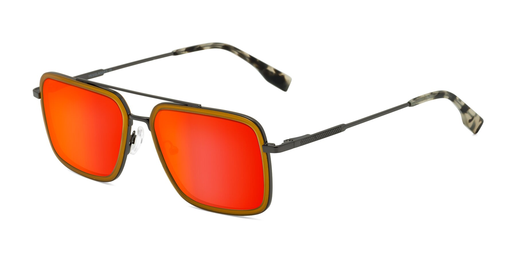 Angle of Tulip in Caramel-Gunmetal with Red Gold Mirrored Lenses