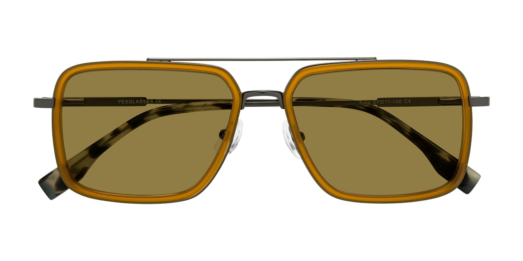 Folded Front of Tulip in Caramel-Gunmetal with Brown Polarized Lenses