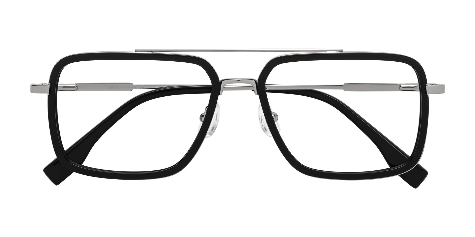 Folded Front of Tulip in Black-Silver with Clear Eyeglass Lenses