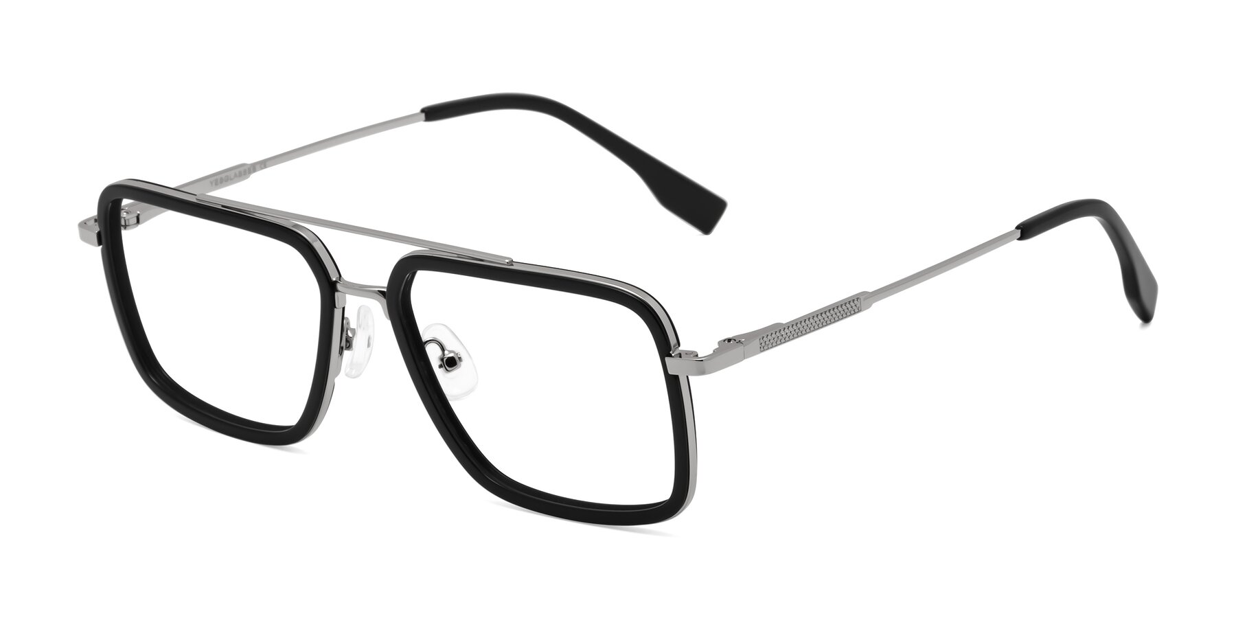 Angle of Tulip in Black-Silver with Clear Eyeglass Lenses