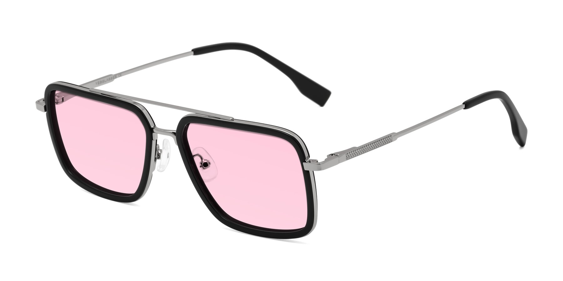 Angle of Tulip in Black-Silver with Light Pink Tinted Lenses