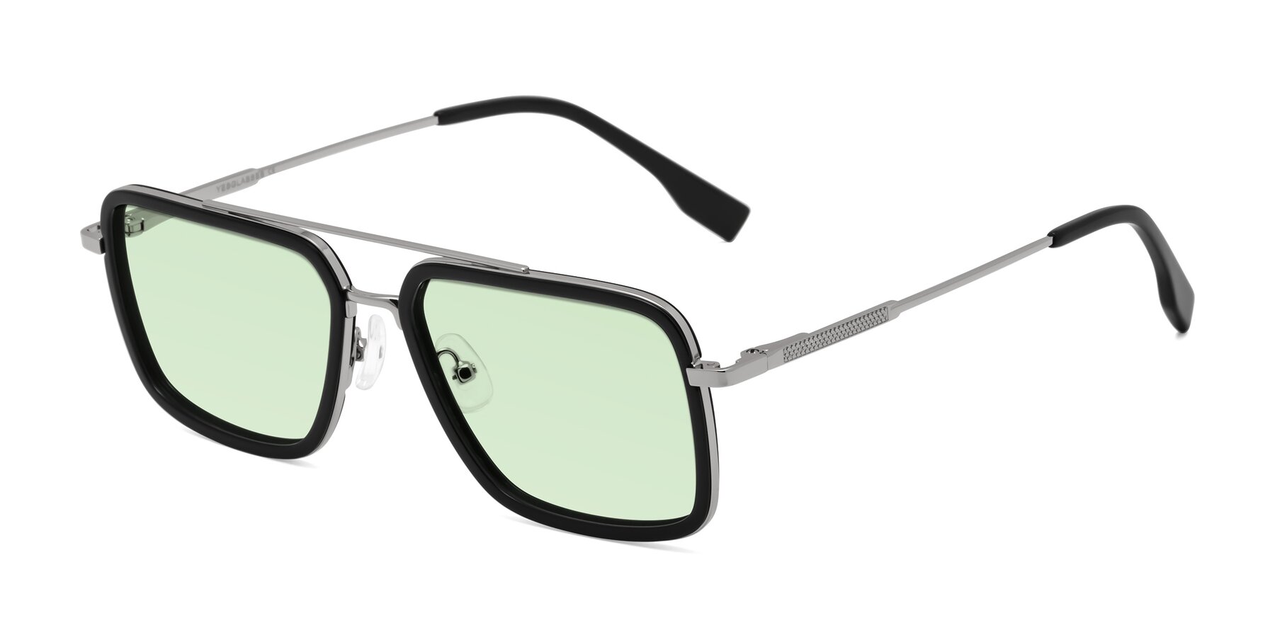 Angle of Tulip in Black-Silver with Light Green Tinted Lenses