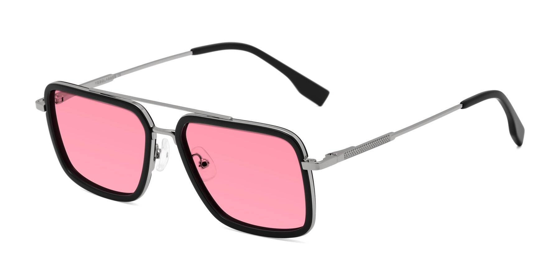 Angle of Tulip in Black-Silver with Pink Tinted Lenses