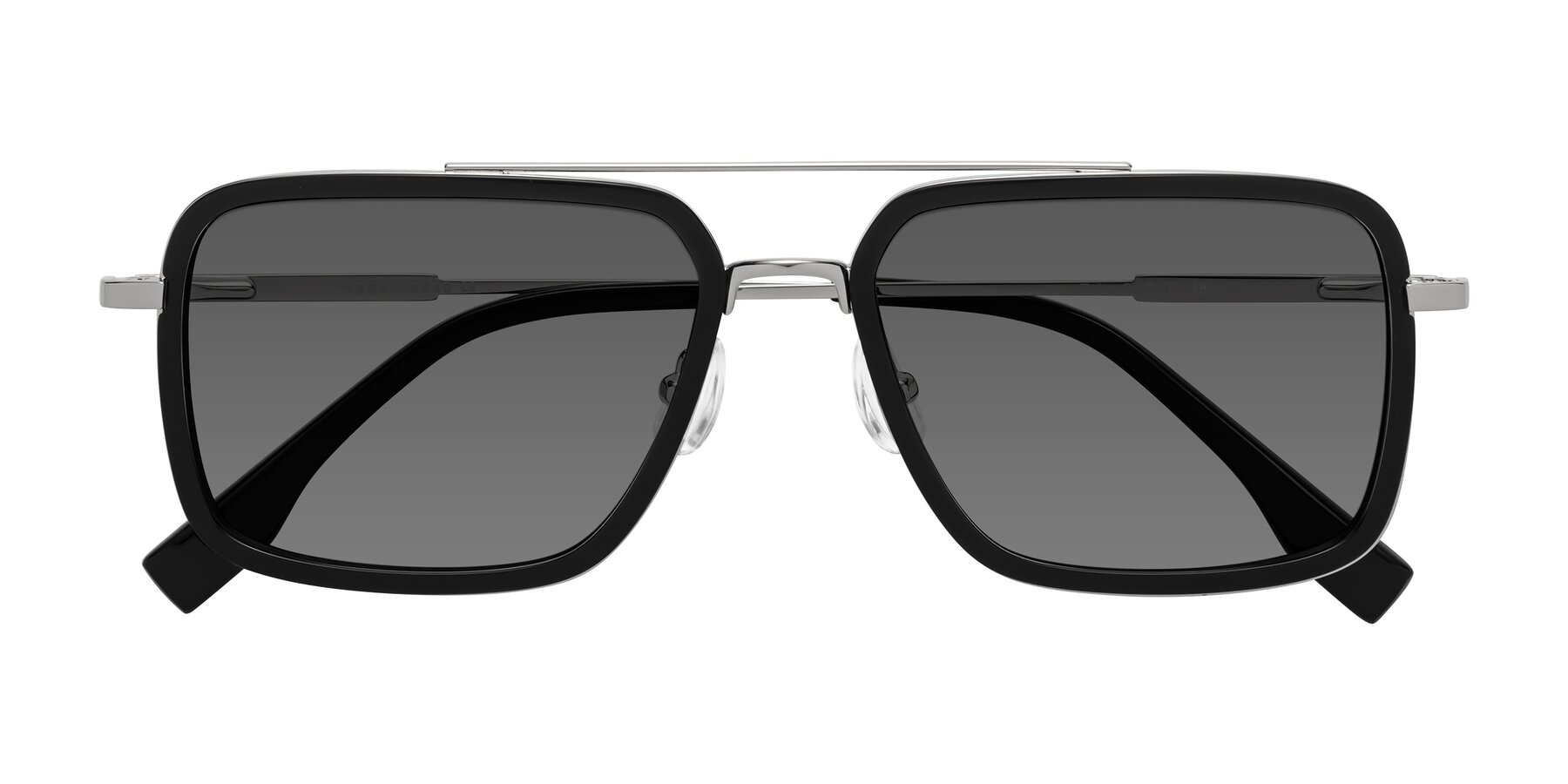 Folded Front of Tulip in Black-Silver with Medium Gray Tinted Lenses