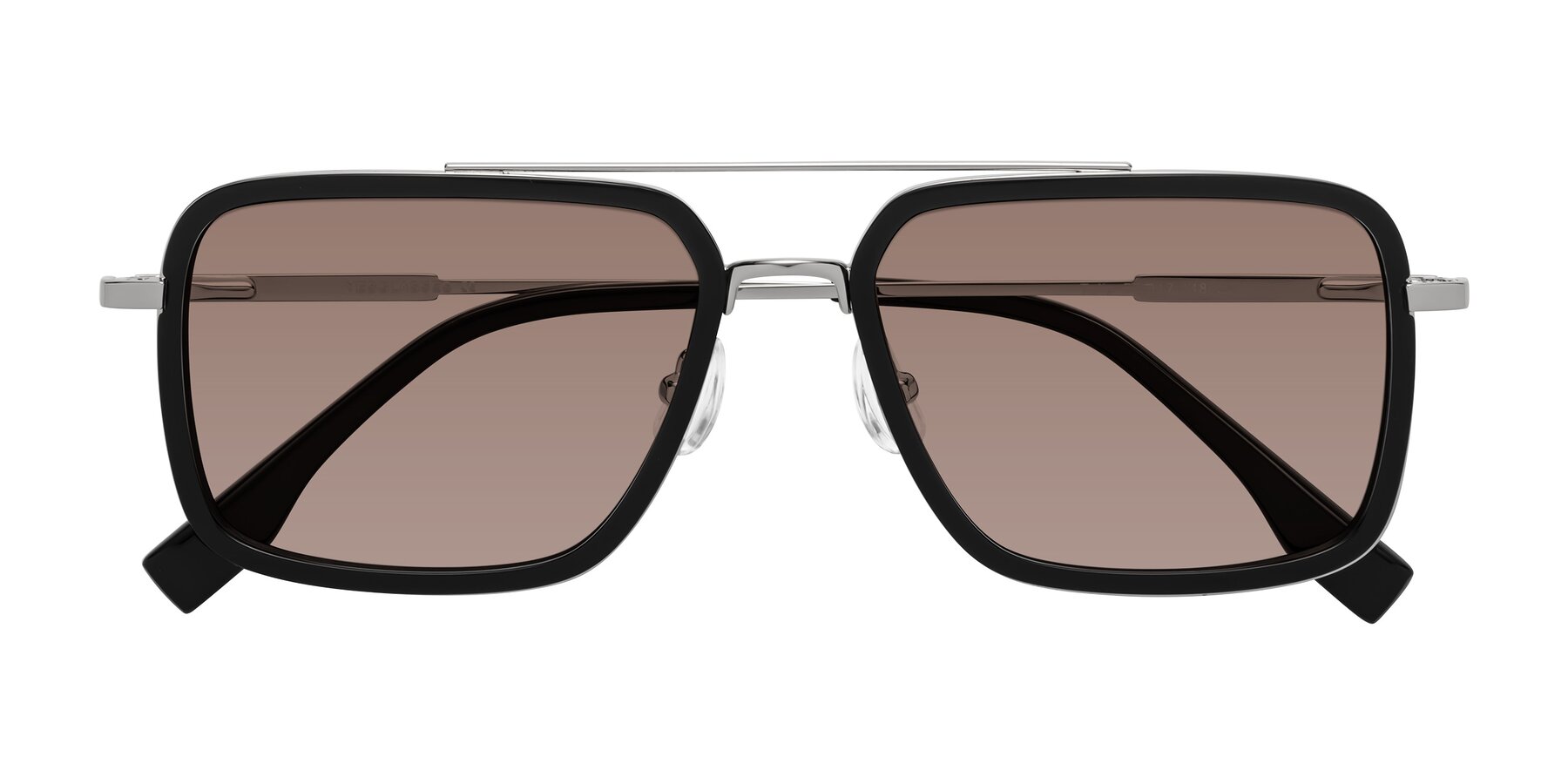 Folded Front of Tulip in Black-Silver with Medium Brown Tinted Lenses