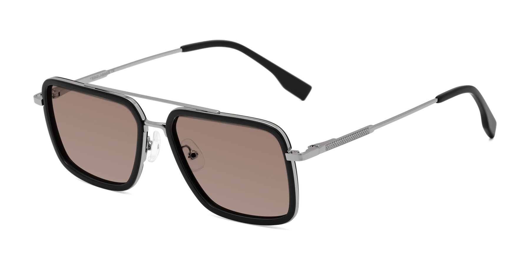 Angle of Tulip in Black-Silver with Medium Brown Tinted Lenses