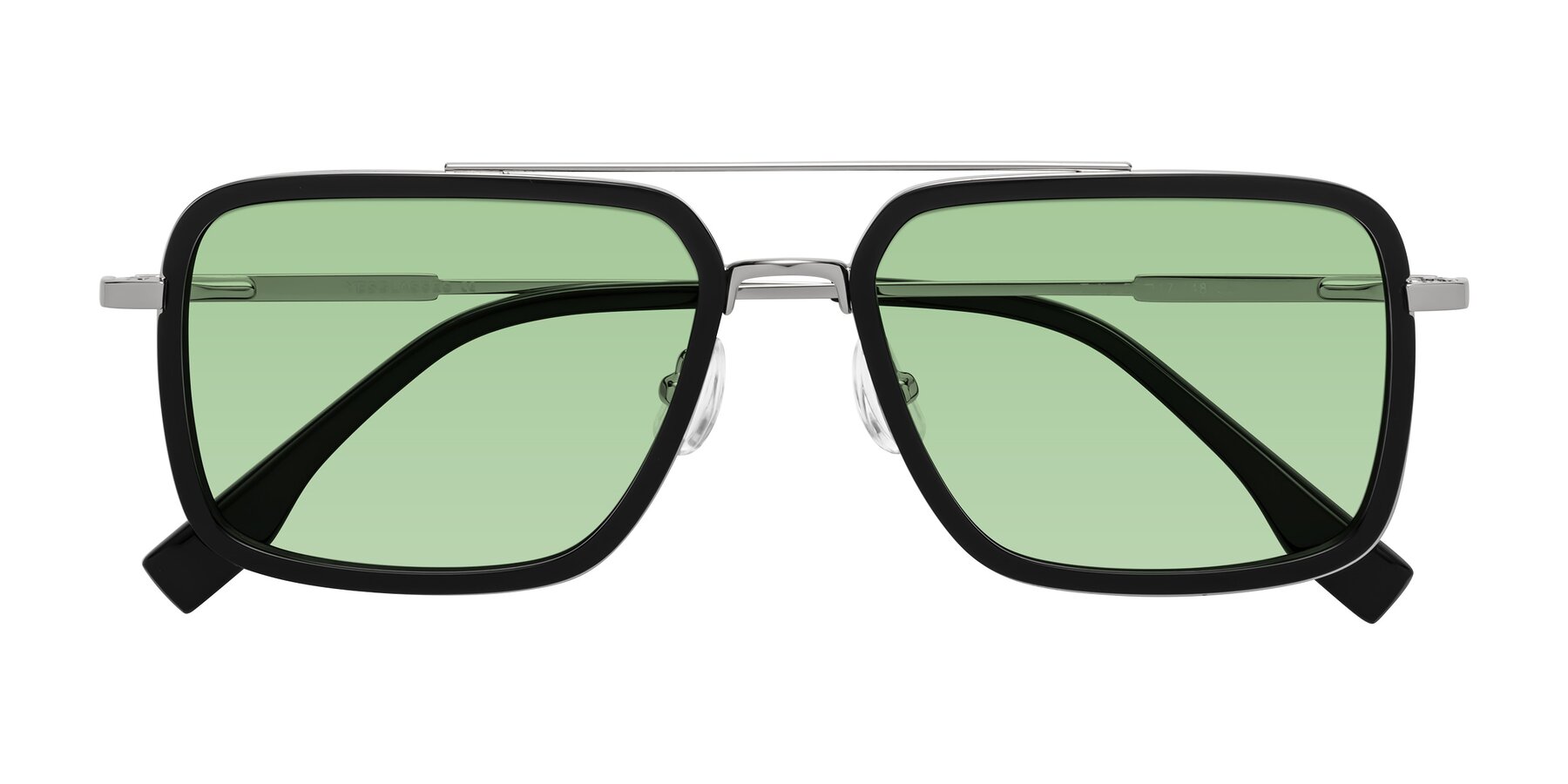 Folded Front of Tulip in Black-Silver with Medium Green Tinted Lenses