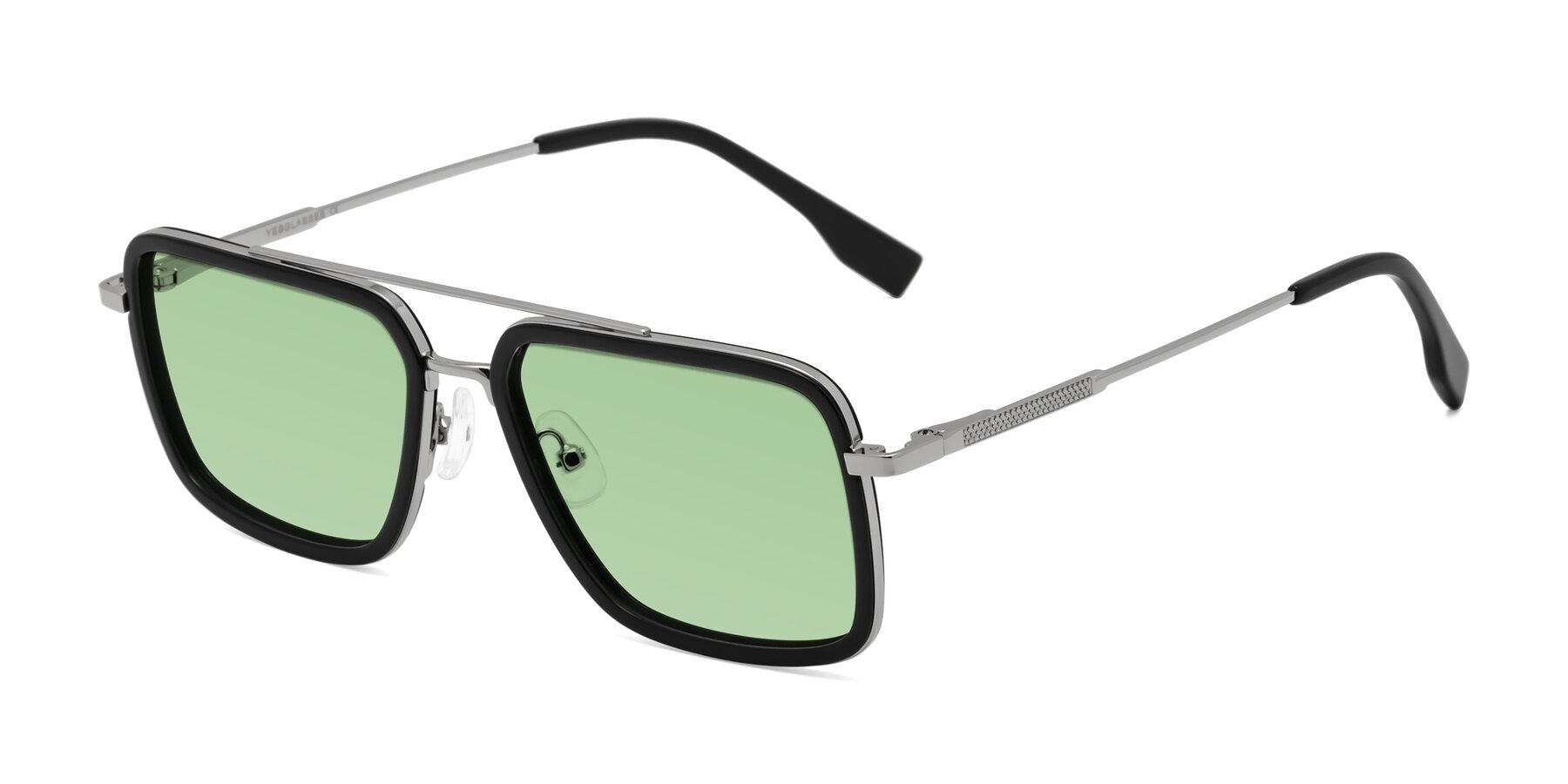 Angle of Tulip in Black-Silver with Medium Green Tinted Lenses