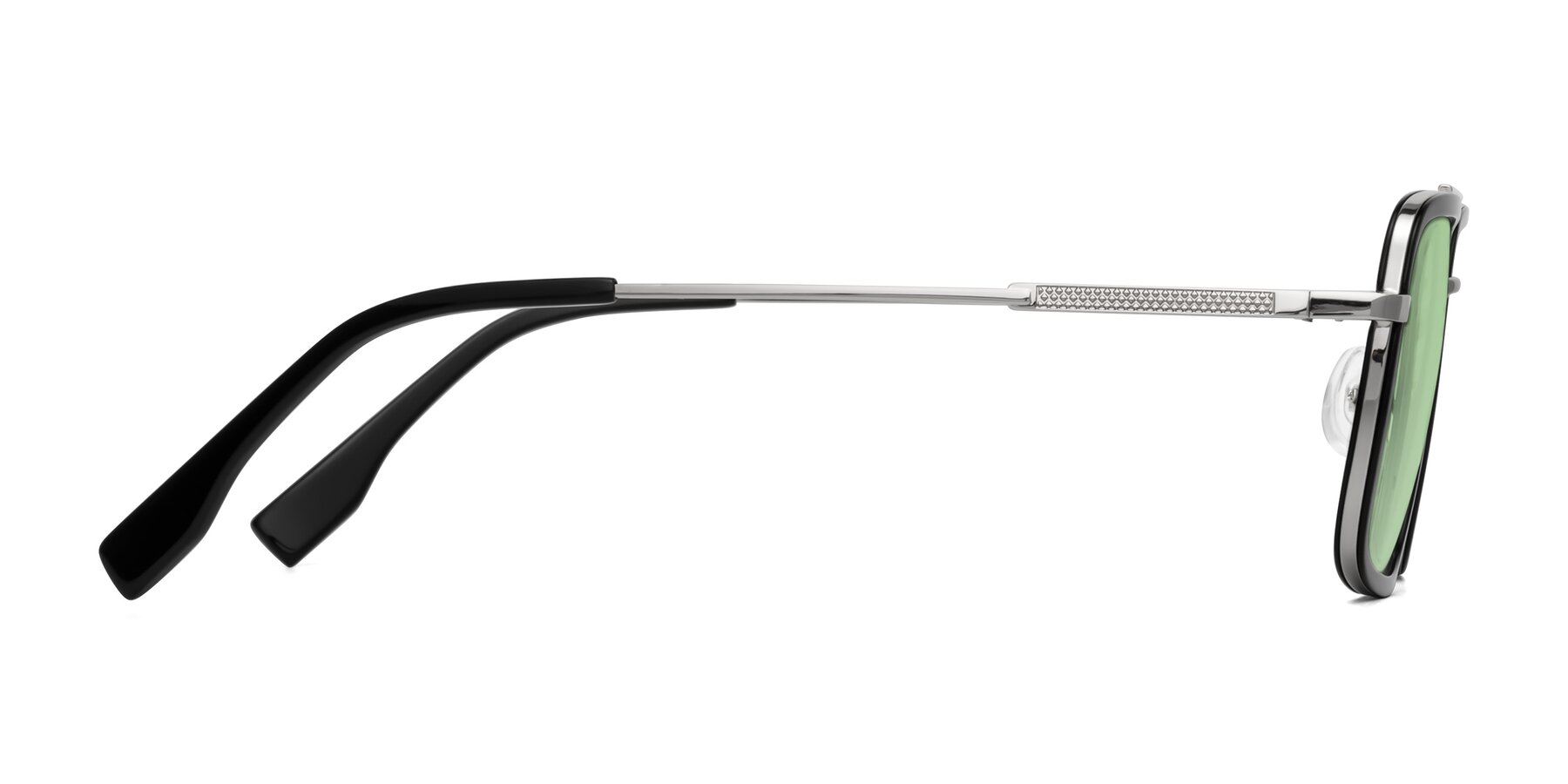 Side of Tulip in Black-Silver with Medium Green Tinted Lenses