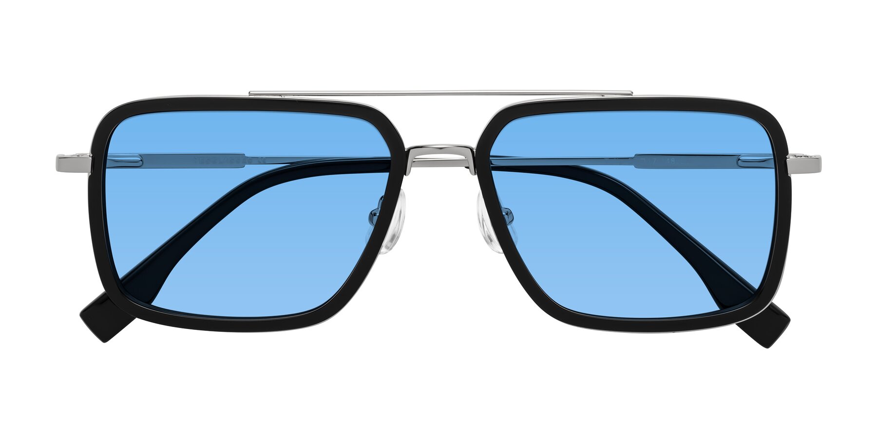 Folded Front of Tulip in Black-Silver with Medium Blue Tinted Lenses