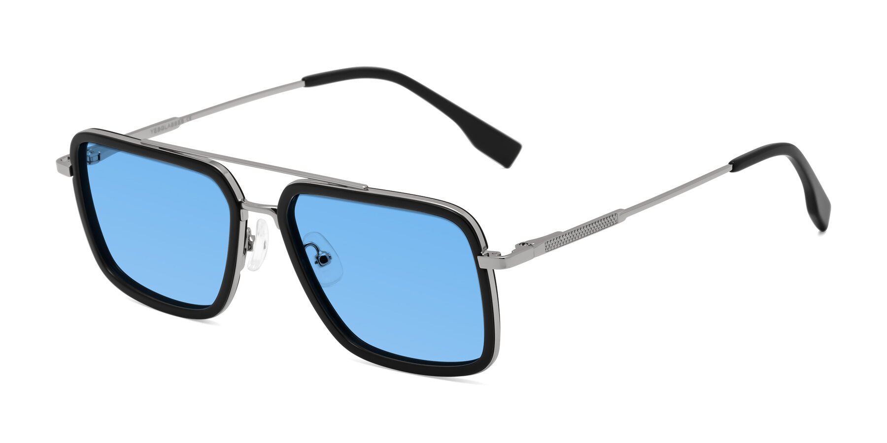 Angle of Tulip in Black-Silver with Medium Blue Tinted Lenses