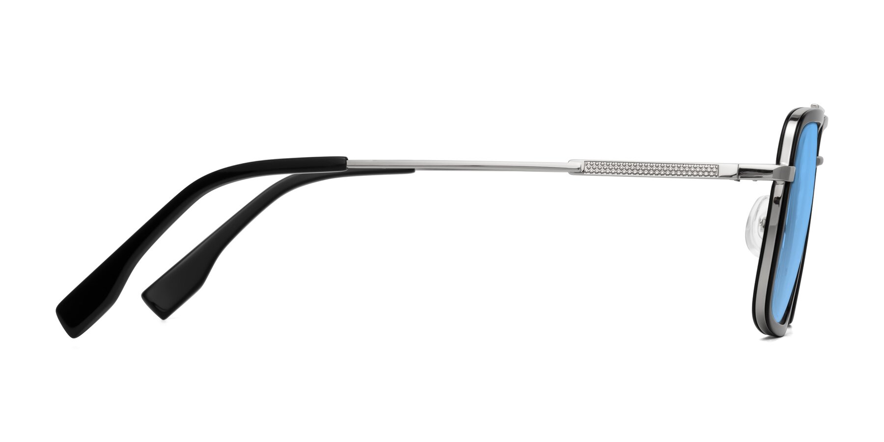 Side of Tulip in Black-Silver with Medium Blue Tinted Lenses