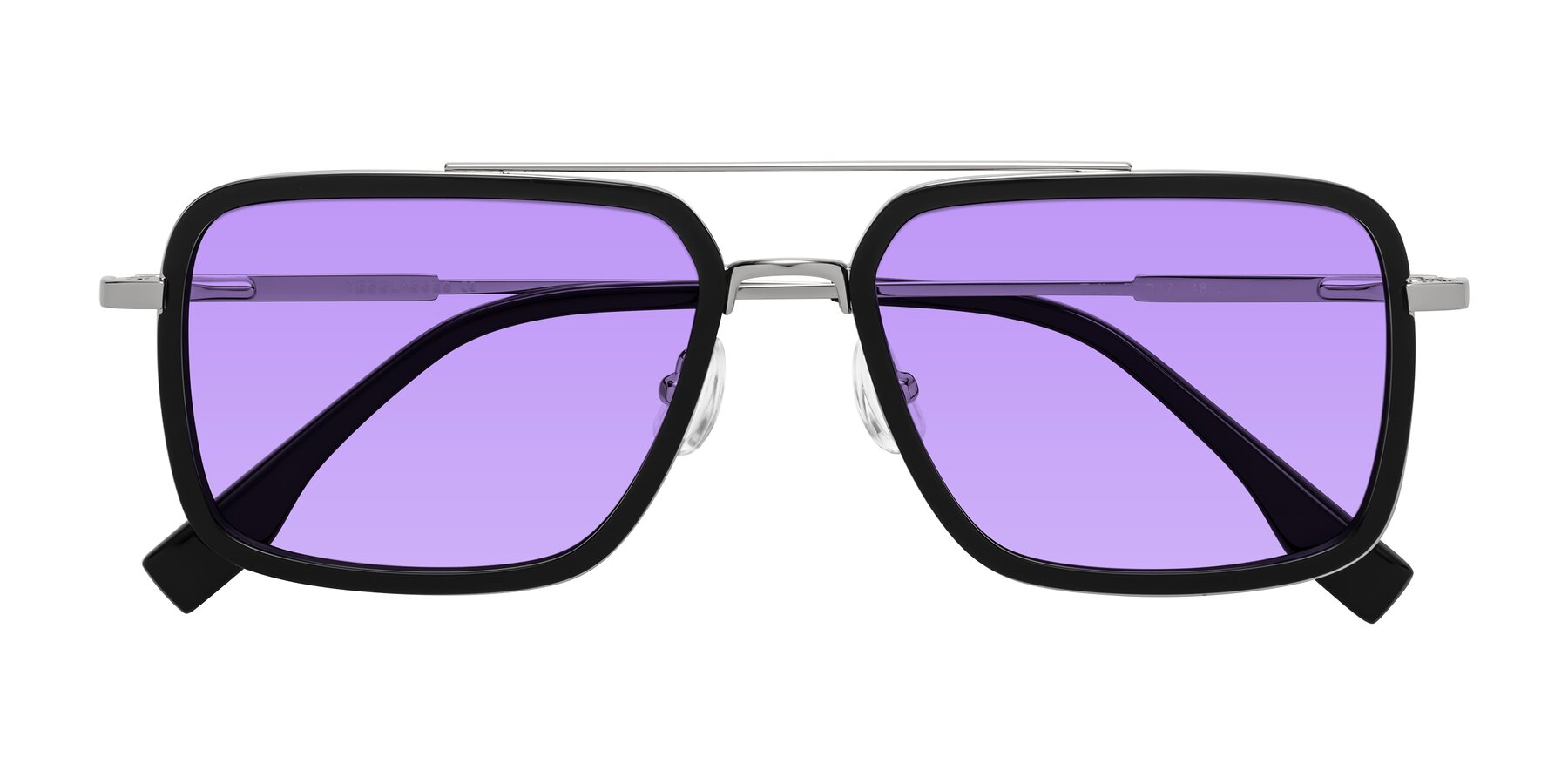 Folded Front of Tulip in Black-Silver with Medium Purple Tinted Lenses