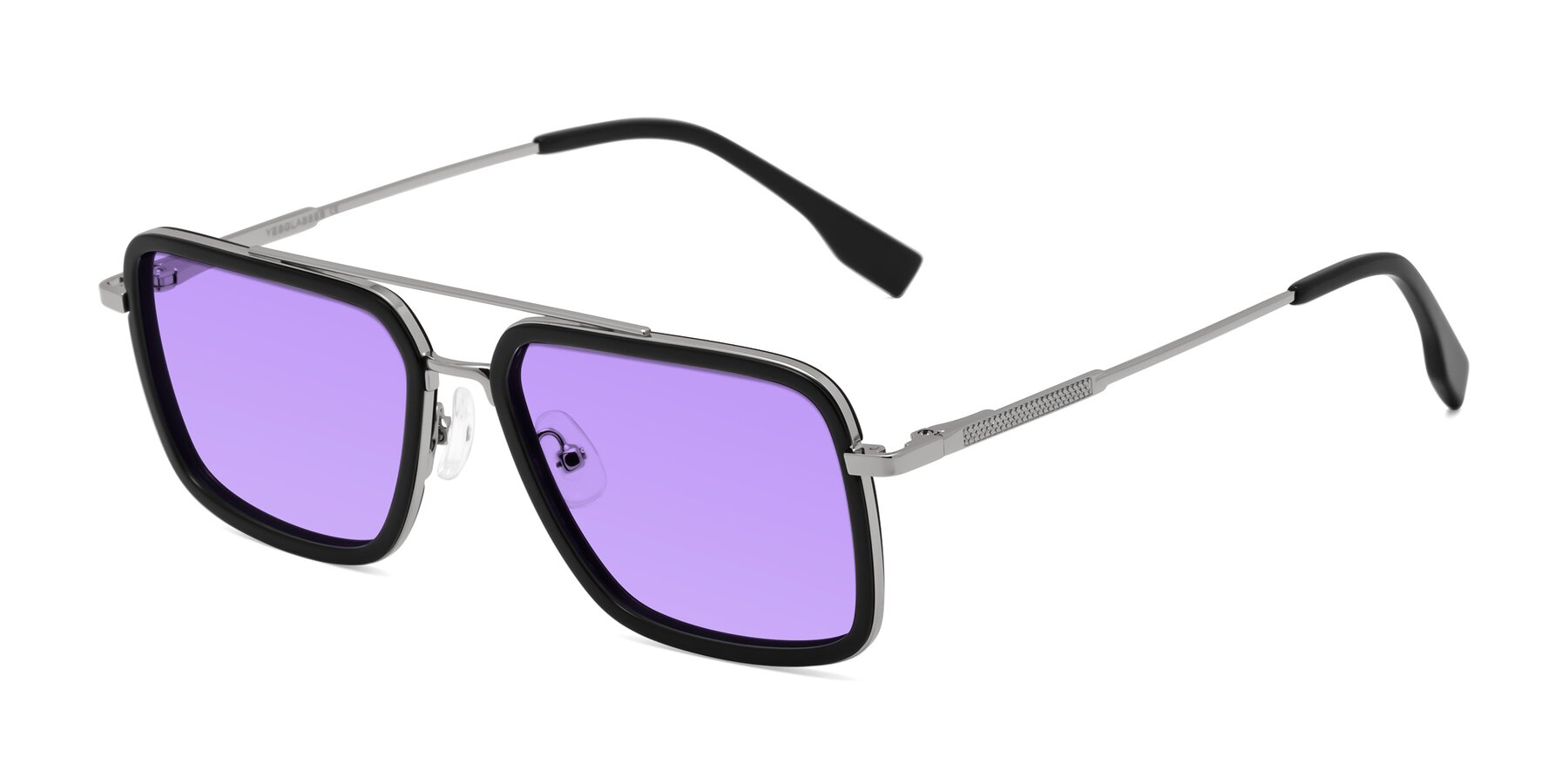 Angle of Tulip in Black-Silver with Medium Purple Tinted Lenses