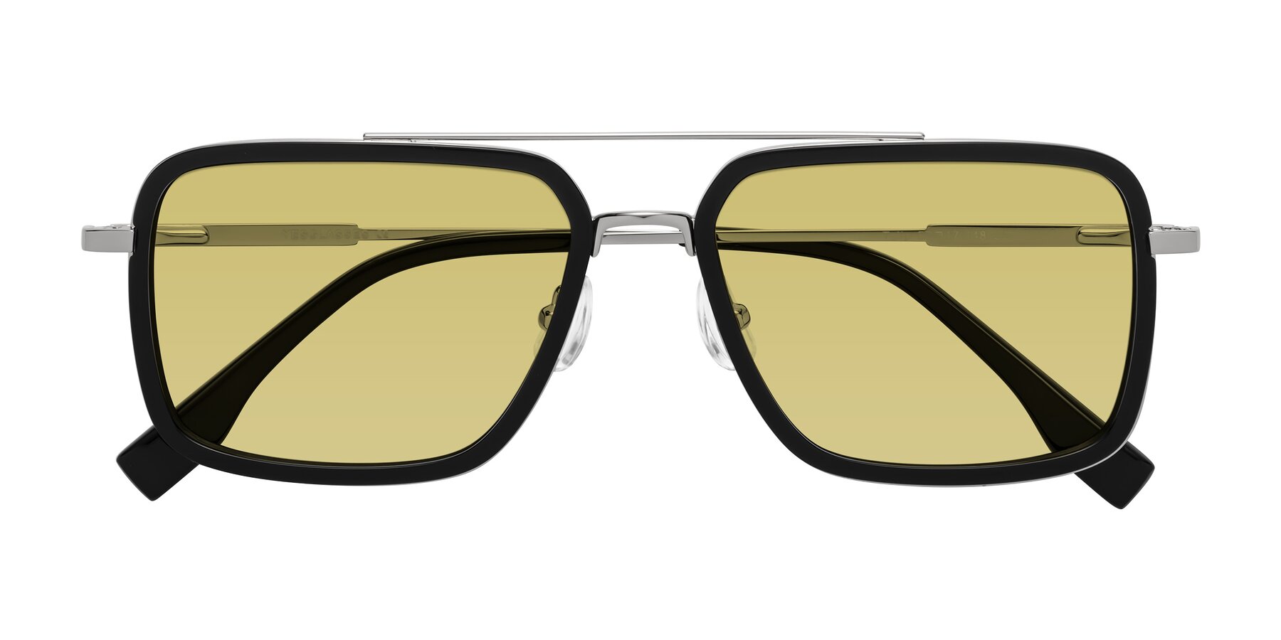 Folded Front of Tulip in Black-Silver with Medium Champagne Tinted Lenses