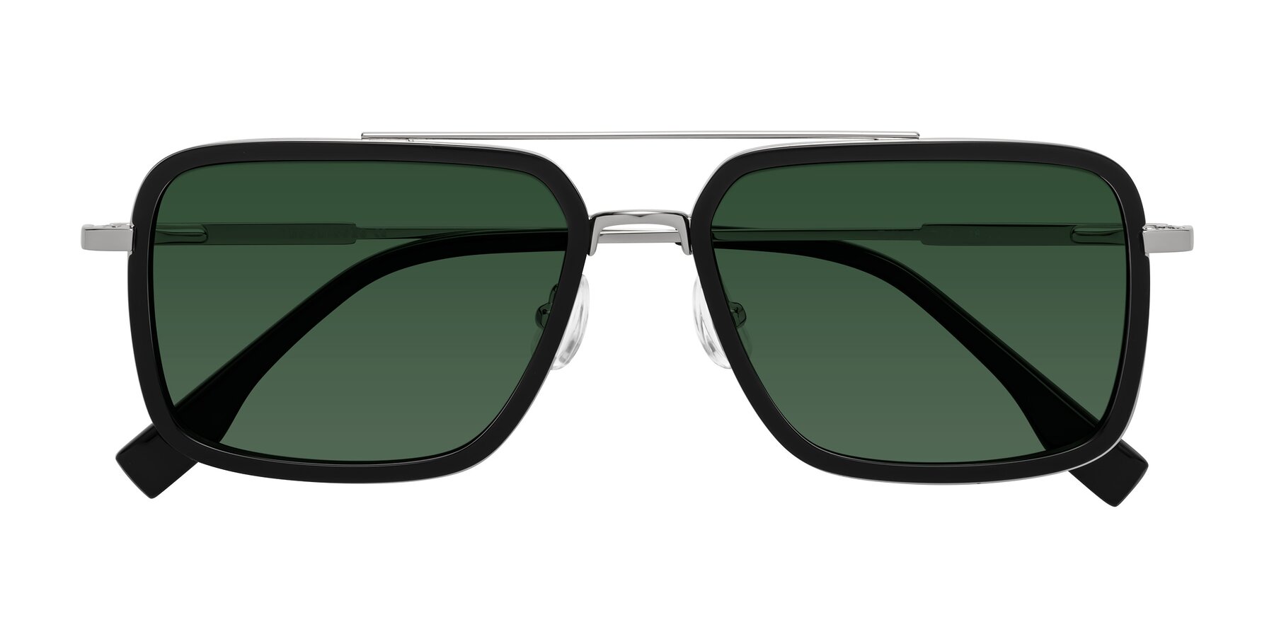 Folded Front of Tulip in Black-Silver with Green Tinted Lenses