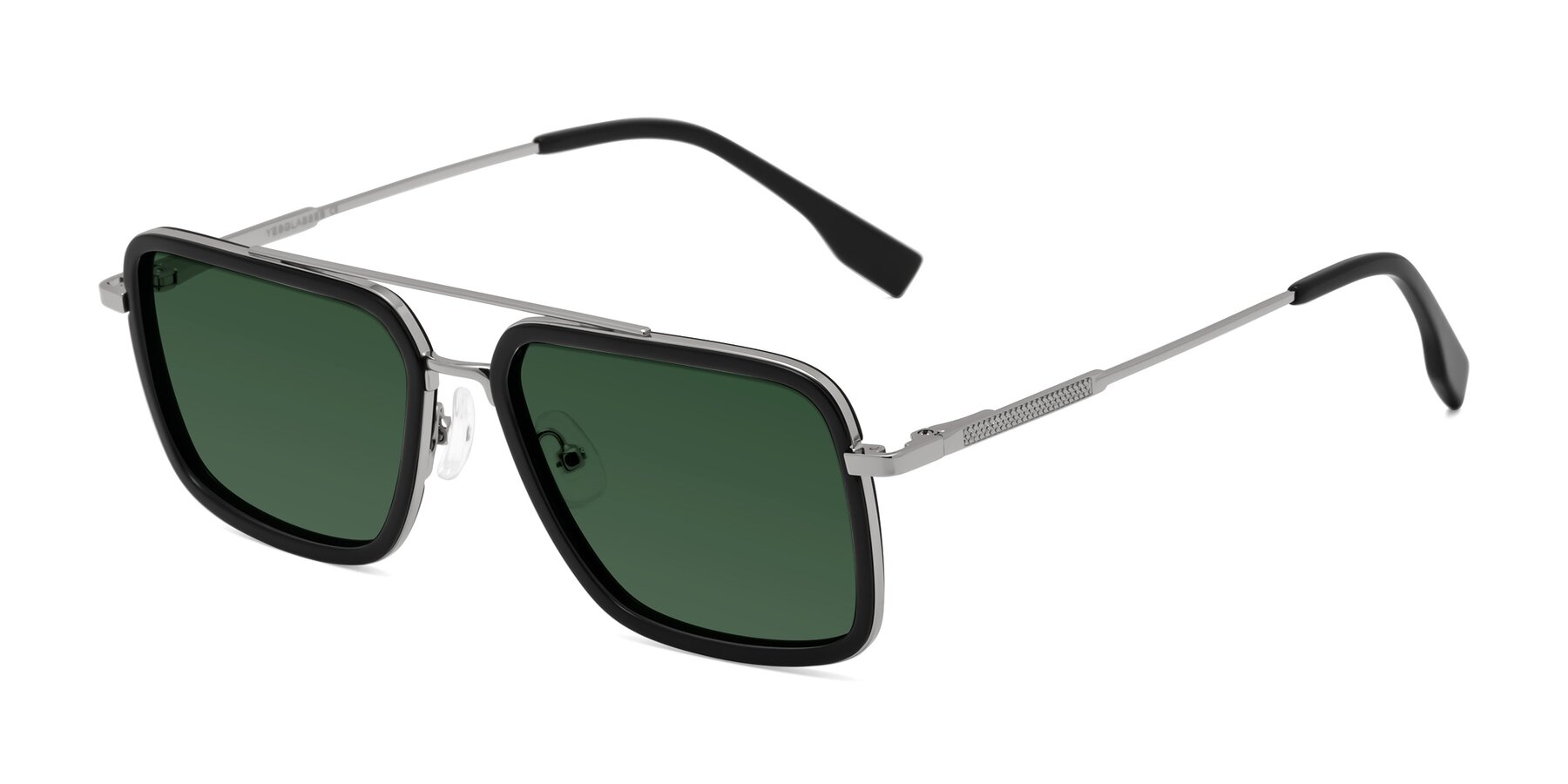 Angle of Tulip in Black-Silver with Green Tinted Lenses