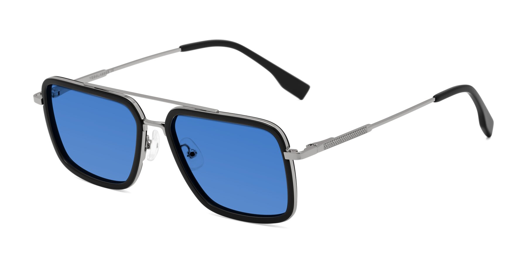 Angle of Tulip in Black-Silver with Blue Tinted Lenses