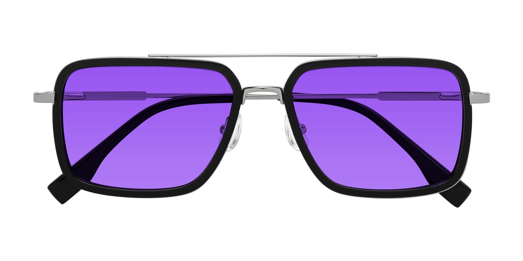 Folded Front of Tulip in Black-Silver with Purple Tinted Lenses