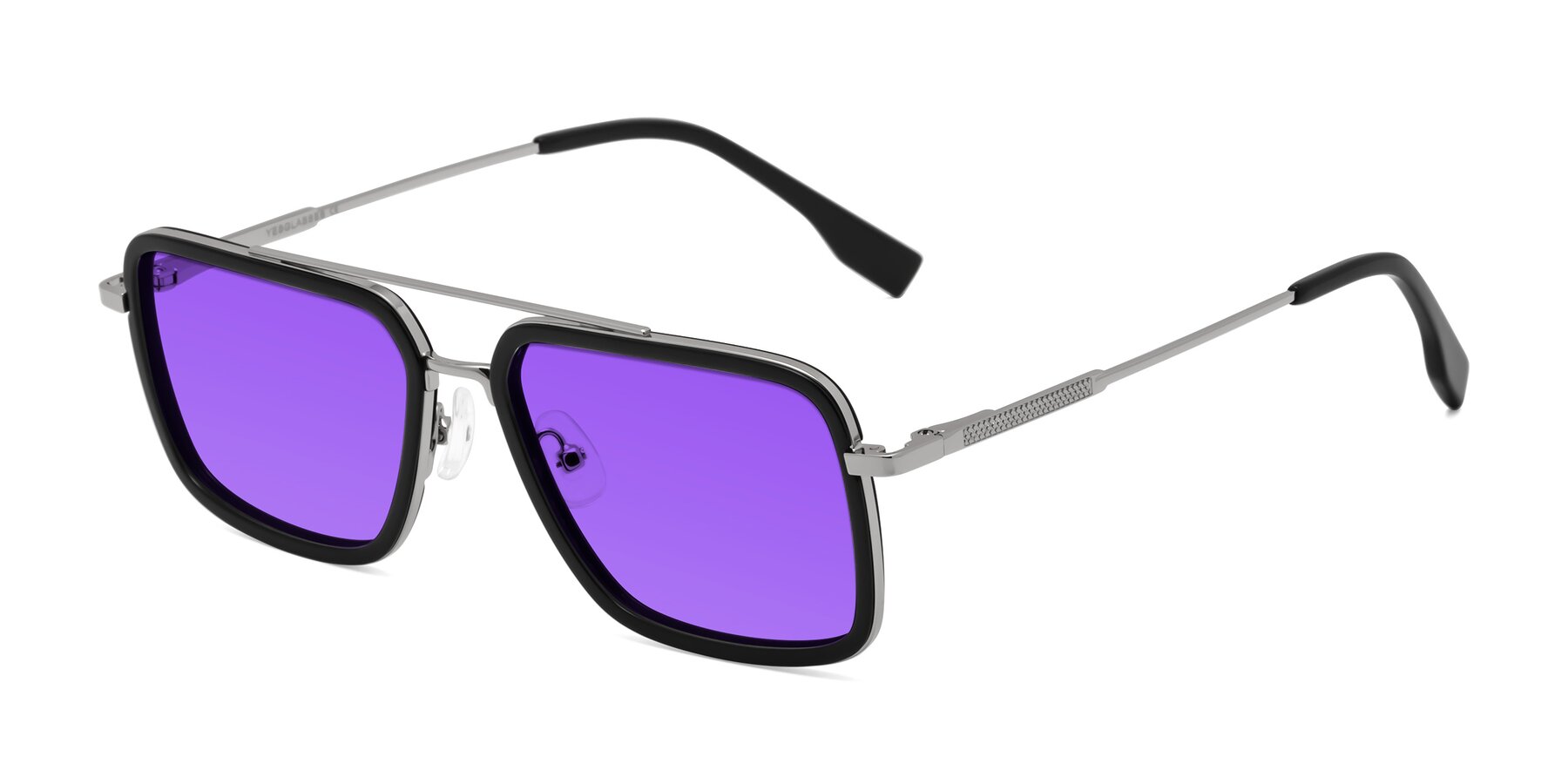 Angle of Tulip in Black-Silver with Purple Tinted Lenses