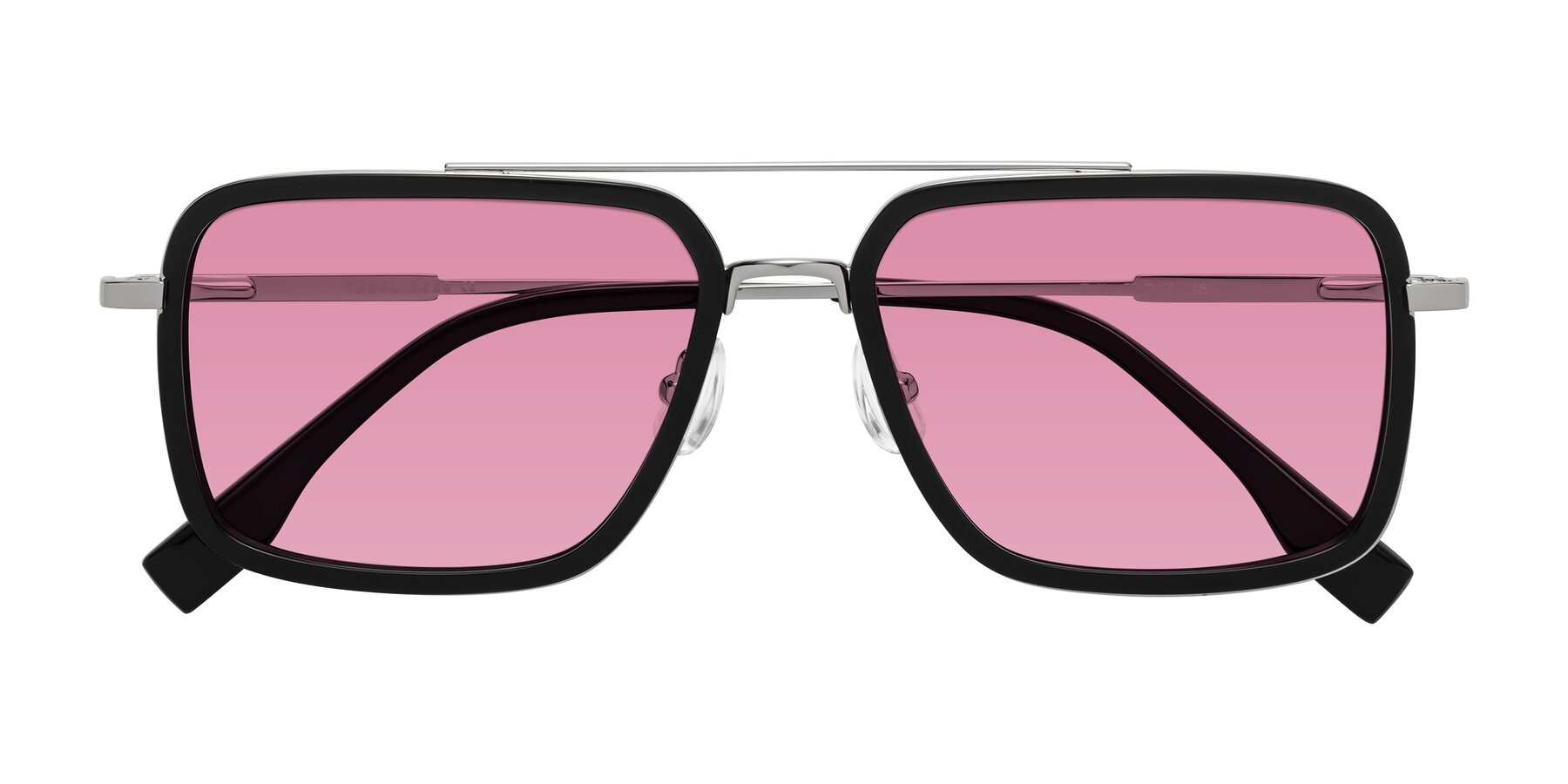 Folded Front of Tulip in Black-Silver with Medium Wine Tinted Lenses