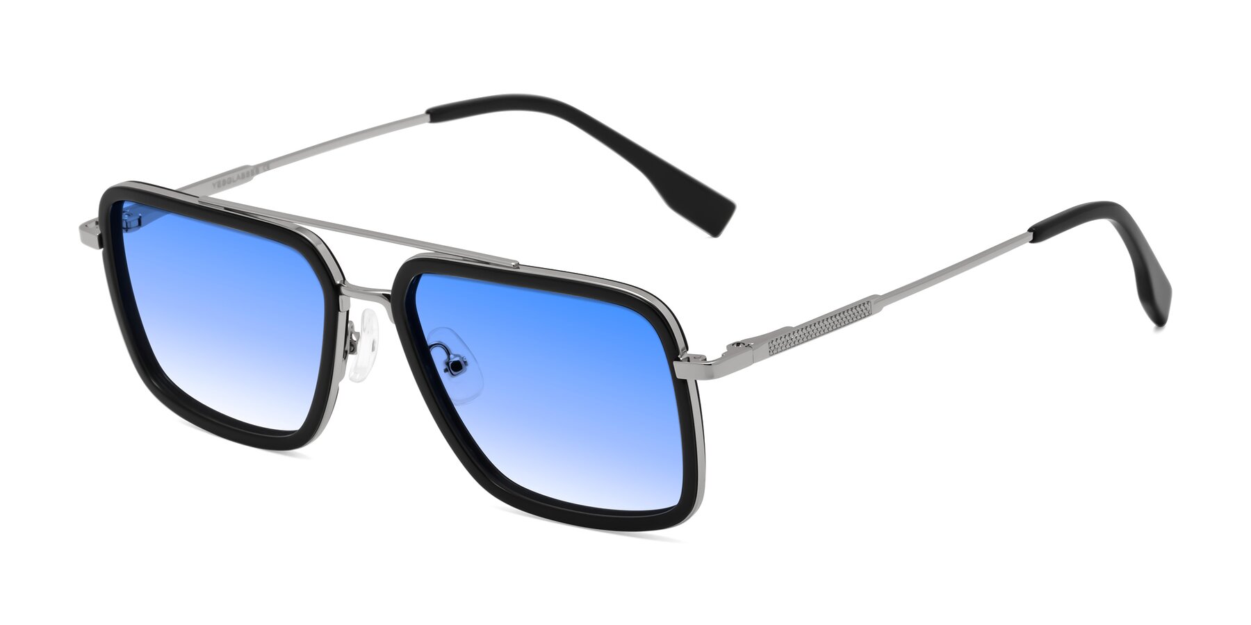 Angle of Tulip in Black-Silver with Blue Gradient Lenses