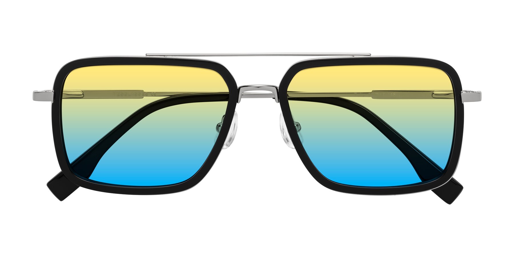 Folded Front of Tulip in Black-Silver with Yellow / Blue Gradient Lenses