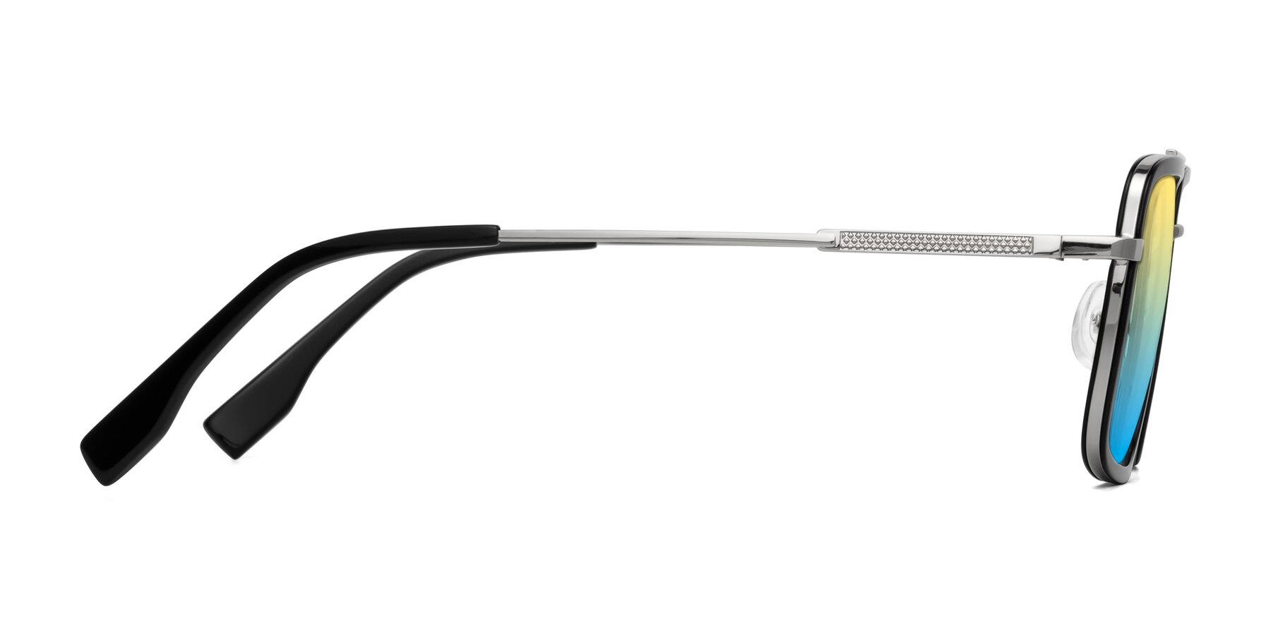 Side of Tulip in Black-Silver with Yellow / Blue Gradient Lenses