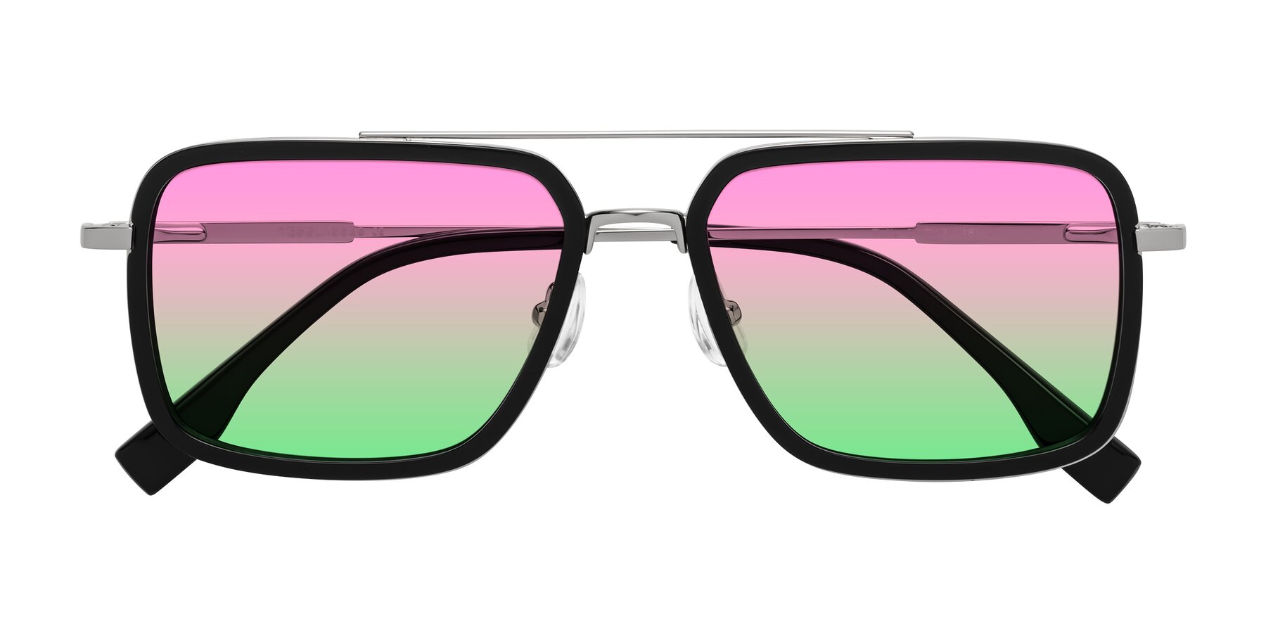 Folded Front of Tulip in Black-Silver with Pink / Green Gradient Lenses