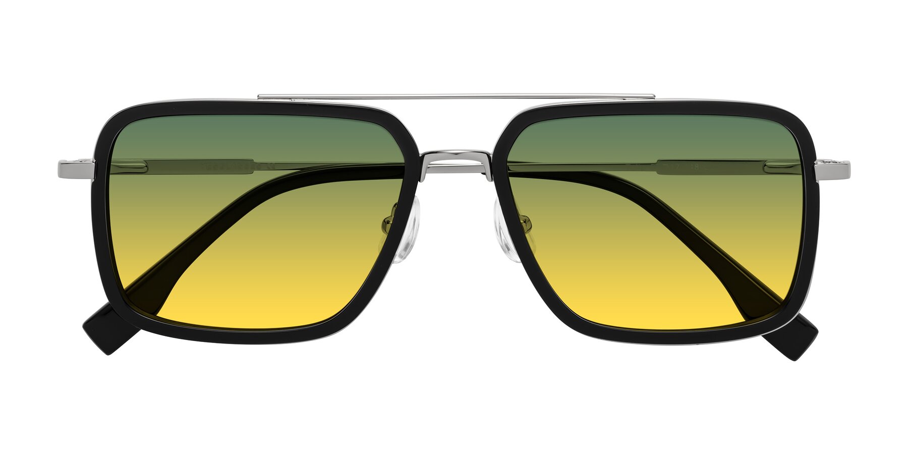 Folded Front of Tulip in Black-Silver with Green / Yellow Gradient Lenses