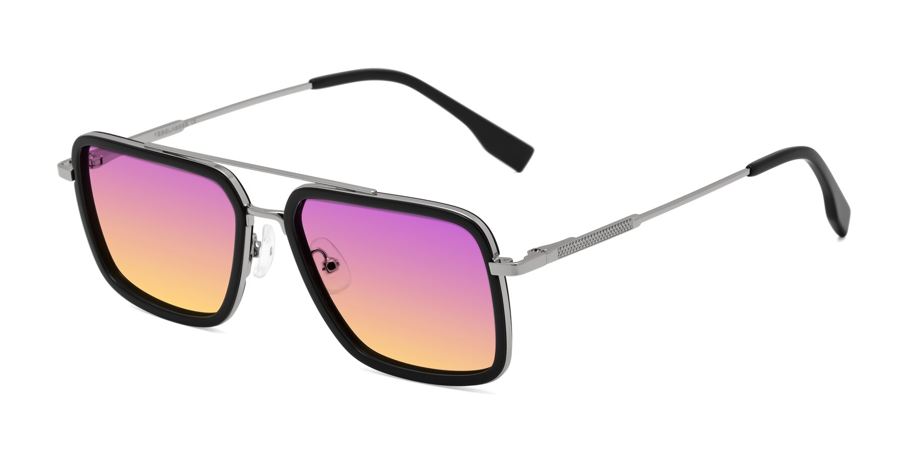 Angle of Tulip in Black-Silver with Purple / Yellow Gradient Lenses