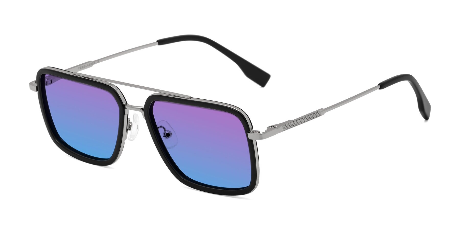 Angle of Tulip in Black-Silver with Purple / Blue Gradient Lenses