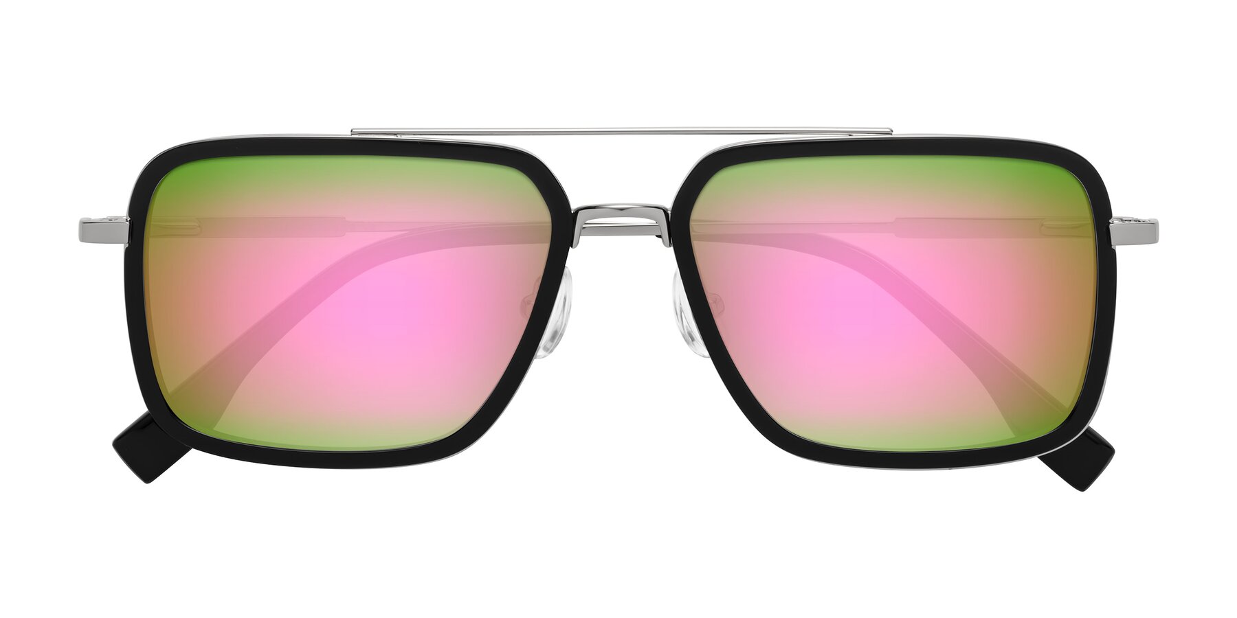 Folded Front of Tulip in Black-Silver with Pink Mirrored Lenses