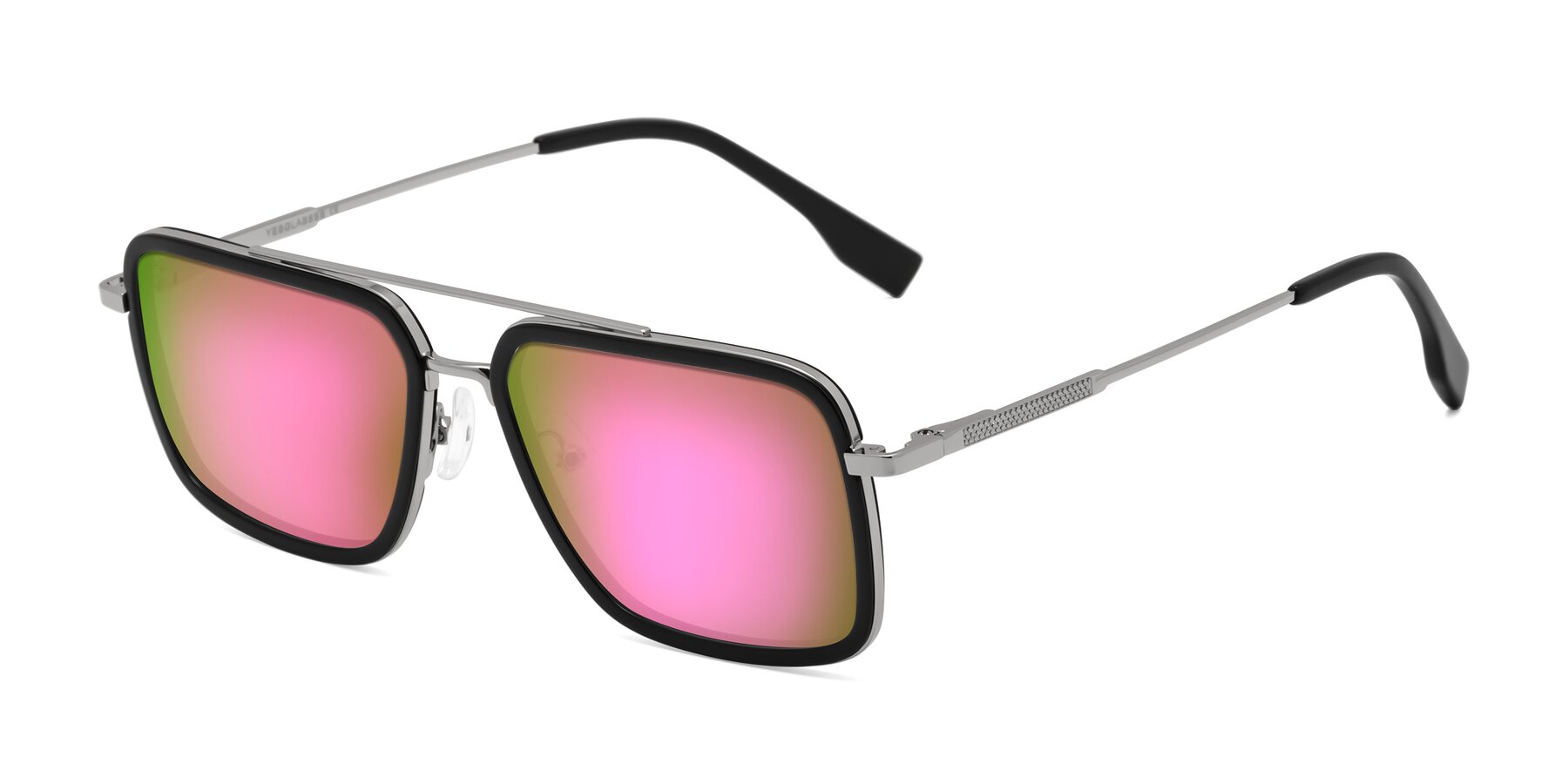 Angle of Tulip in Black-Silver with Pink Mirrored Lenses