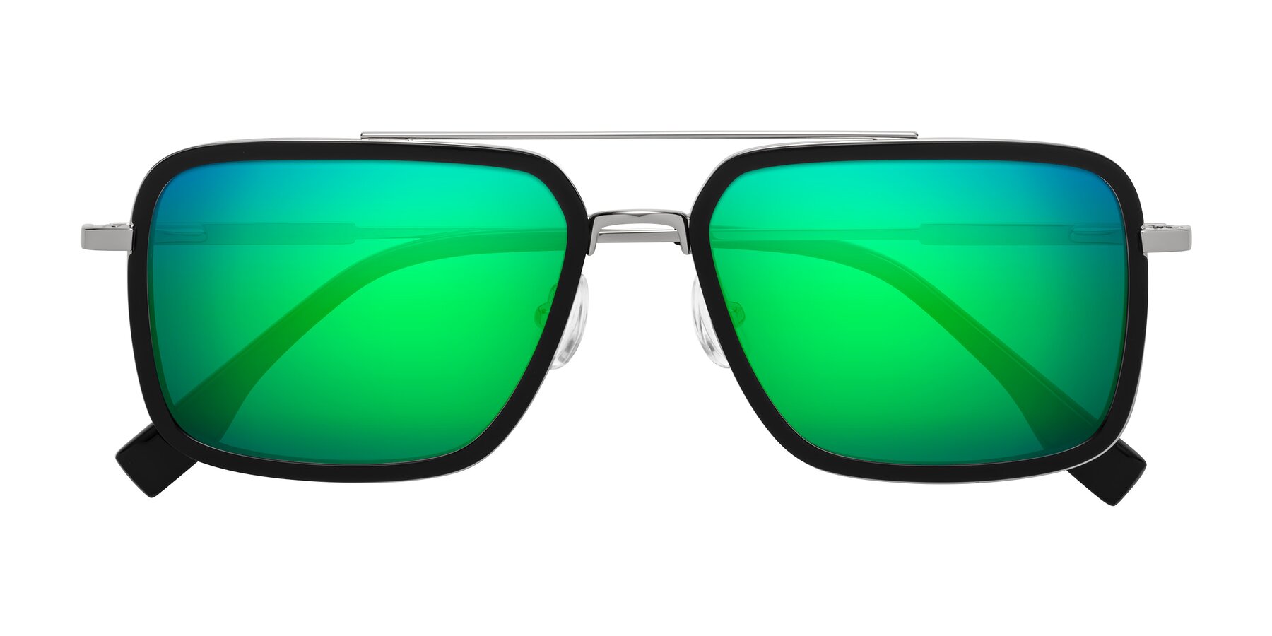 Folded Front of Tulip in Black-Silver with Green Mirrored Lenses