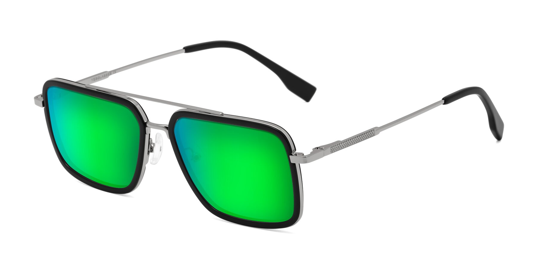 Angle of Tulip in Black-Silver with Green Mirrored Lenses