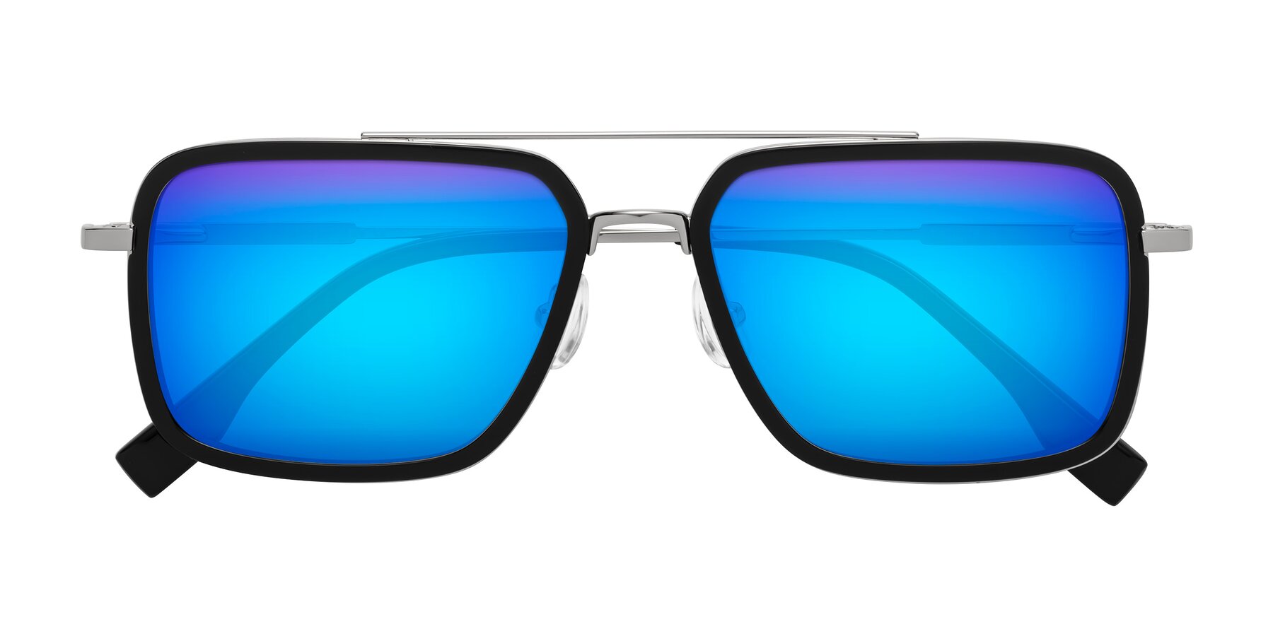 Folded Front of Tulip in Black-Silver with Blue Mirrored Lenses