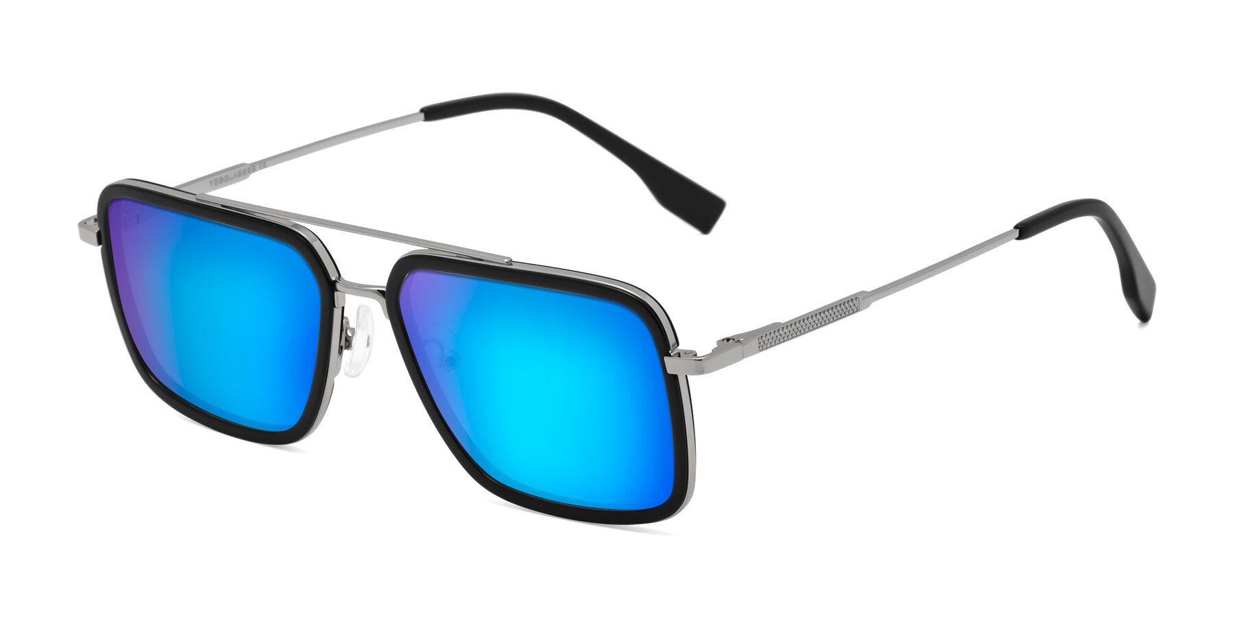 Angle of Tulip in Black-Silver with Blue Mirrored Lenses