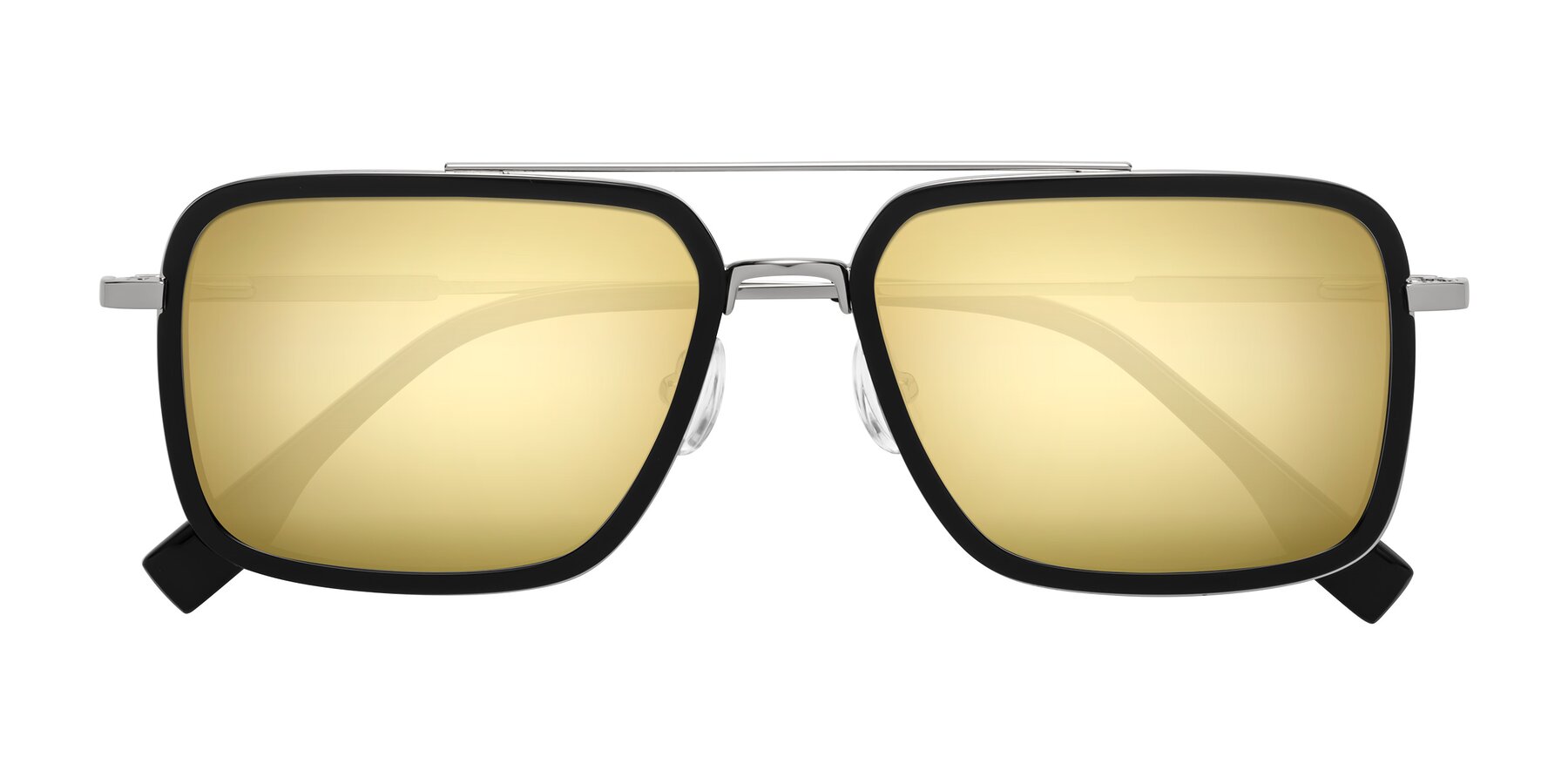 Folded Front of Tulip in Black-Silver with Gold Mirrored Lenses