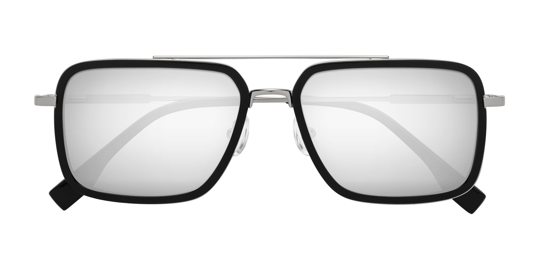 Folded Front of Tulip in Black-Silver with Silver Mirrored Lenses