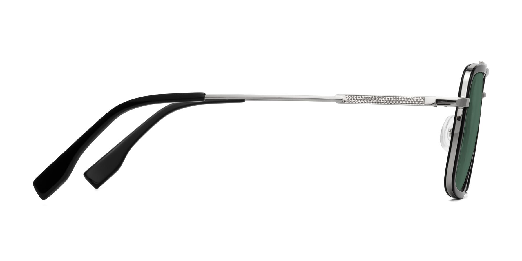 Side of Tulip in Black-Silver with Green Polarized Lenses