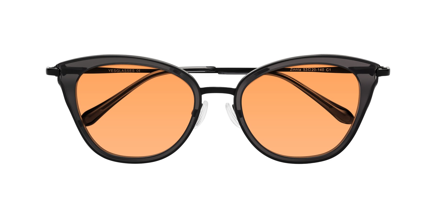 Folded Front of Zinnia in Gray with Medium Orange Tinted Lenses