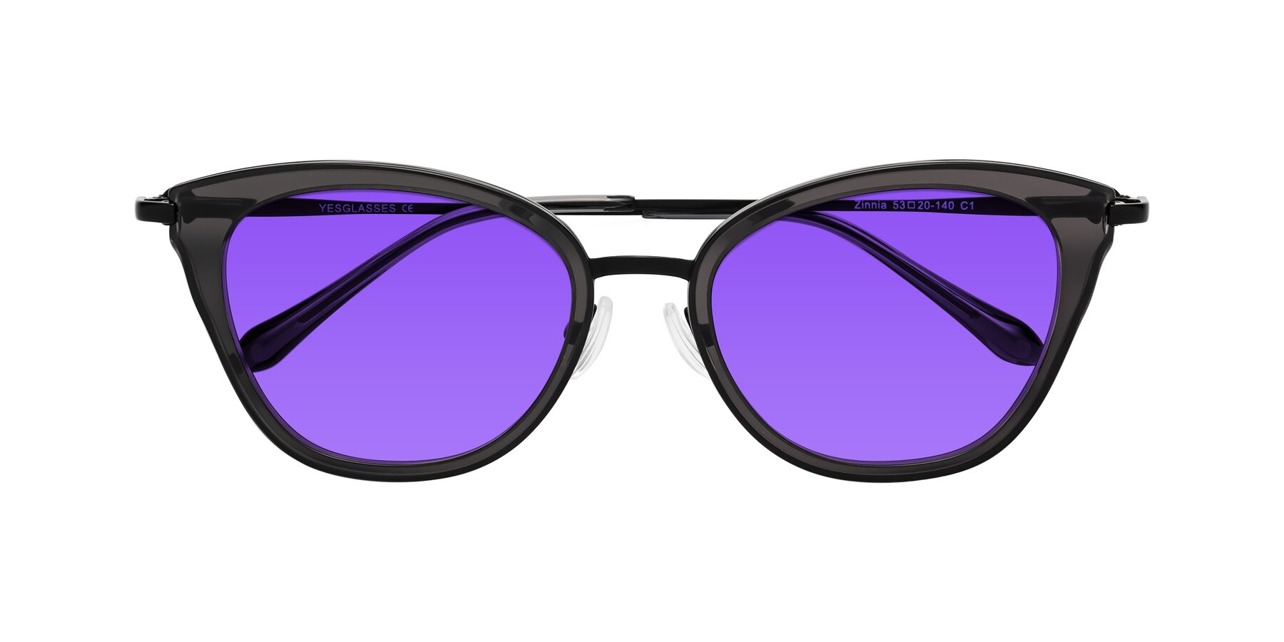 Folded Front of Zinnia in Gray with Purple Tinted Lenses