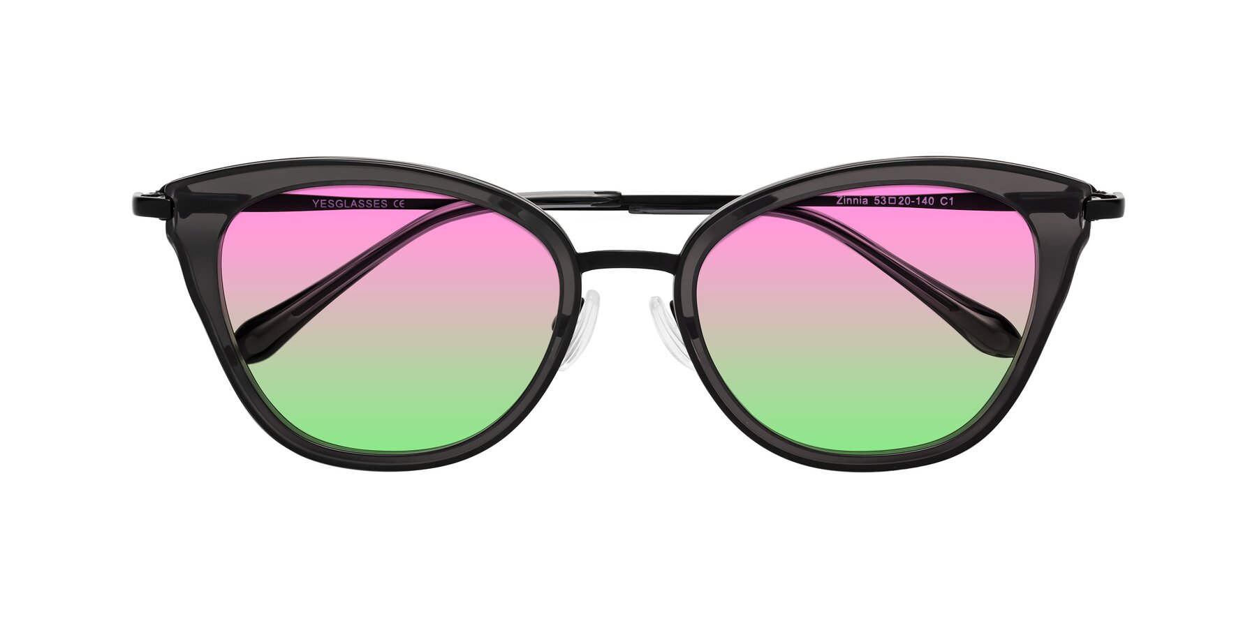 Folded Front of Zinnia in Gray with Pink / Green Gradient Lenses