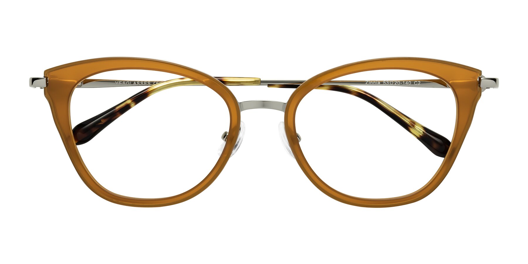 Folded Front of Zinnia in Caramel with Clear Eyeglass Lenses